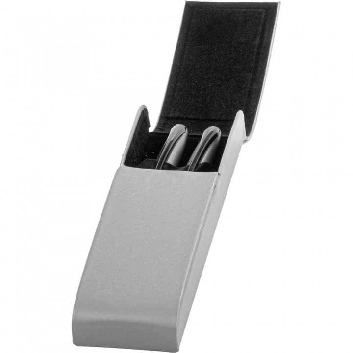 Logo Baskılı Füme Metal Gövdeli Siyah Klipsli Roller ve Tükenmez Kalem